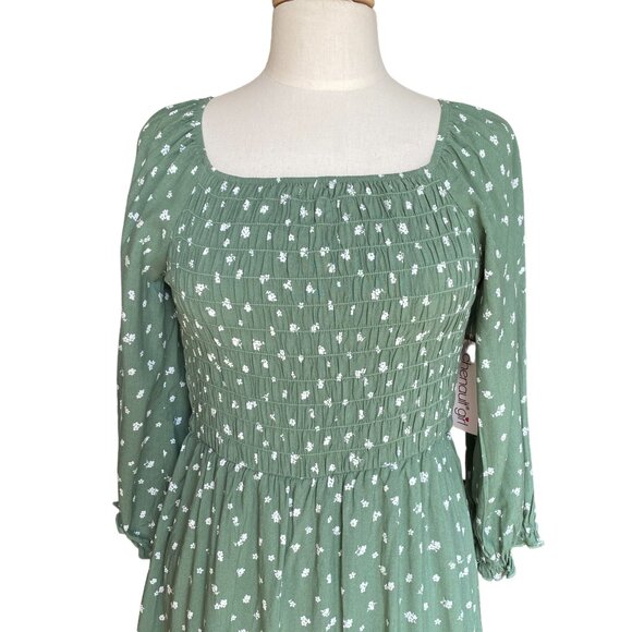 NWT Chenault Smocked Floral Dress Green Puff Sleeve Cottage Prairie Peasant-16 - Picture 2 of 16